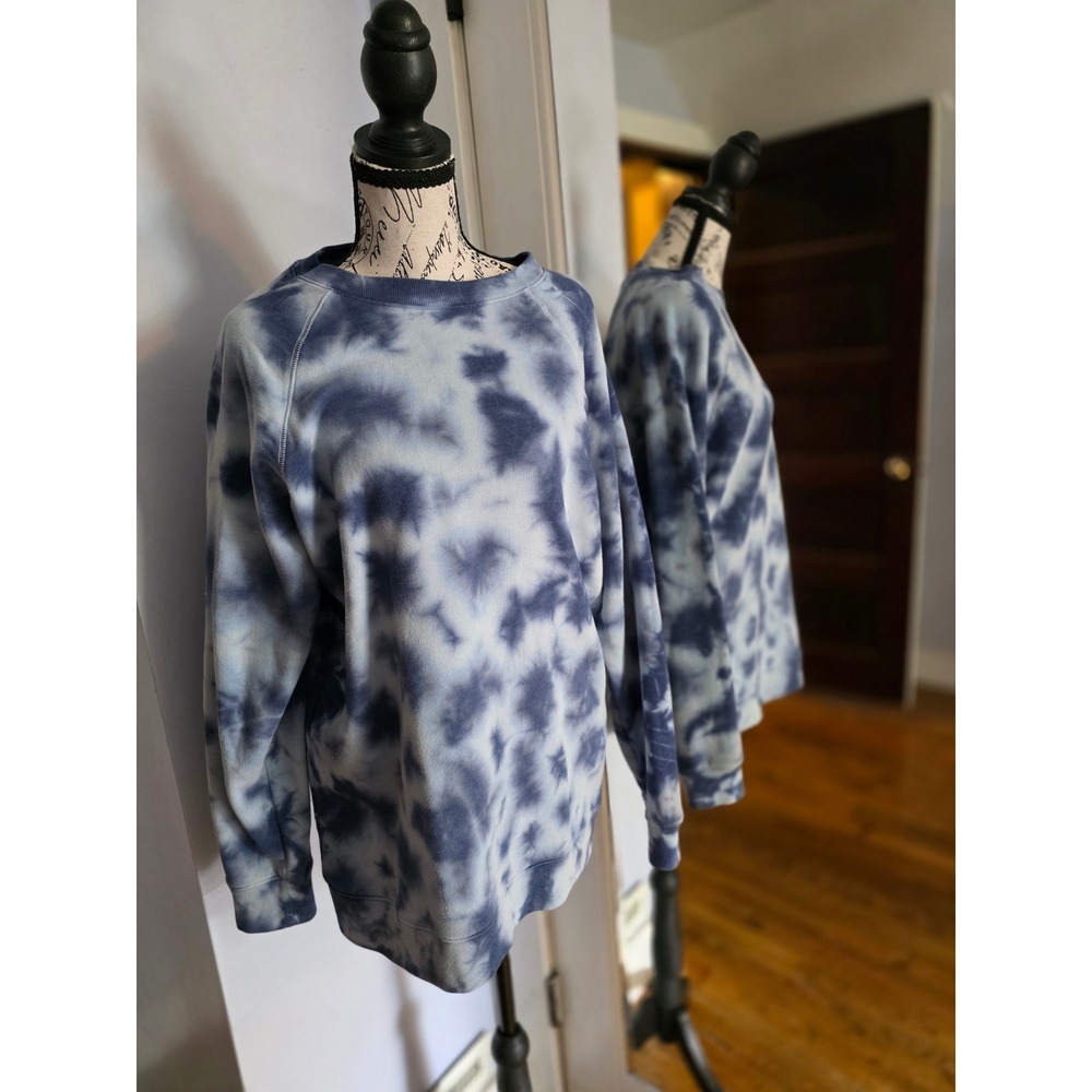 Victoria's Secret PINK Tie Dye Crewneck Sweatshirt Blue White Oversized OS